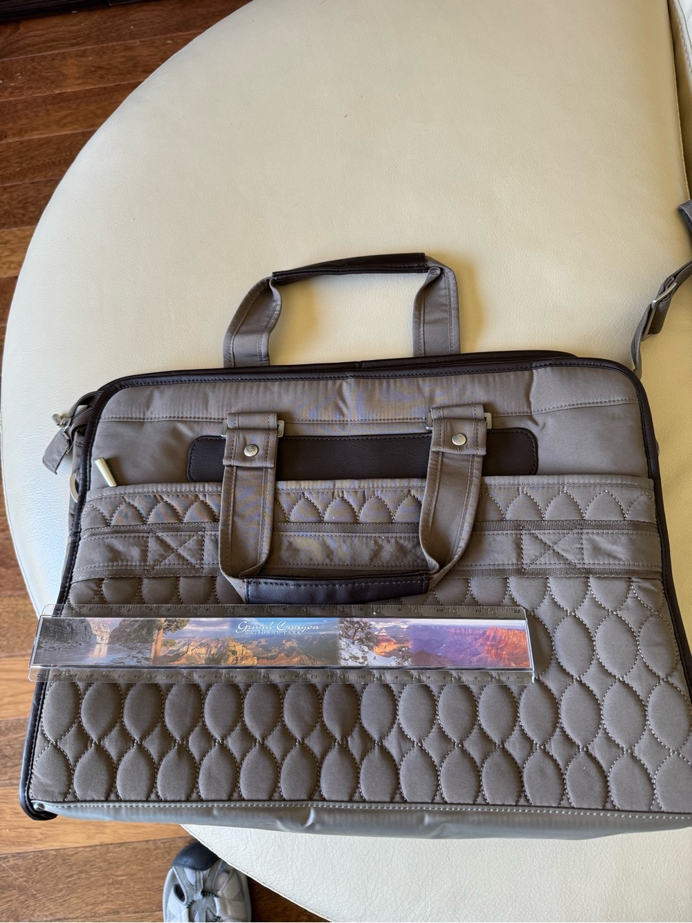 LUG Quilted Laptop Briefcase Bag in Taupe with laptop sleeve-new